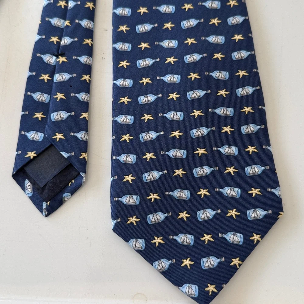 Brooks Brothers Makers Silk Blue Starfish Sailboat Tie
